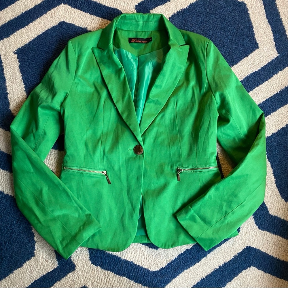 💚 L’OLIVE VERTE GREEN BLAZER JACKET! - Picture 6 of 14
